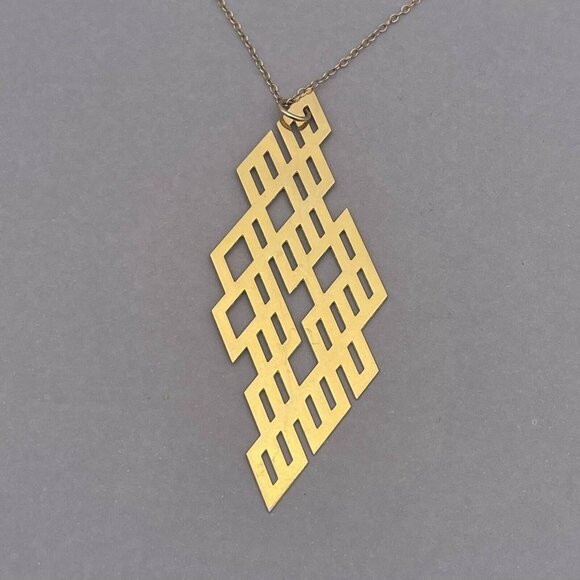 Brevity 14k Gold Filled Geometric Pendant Round Link Chain Grid Necklace - Picture 5 of 7